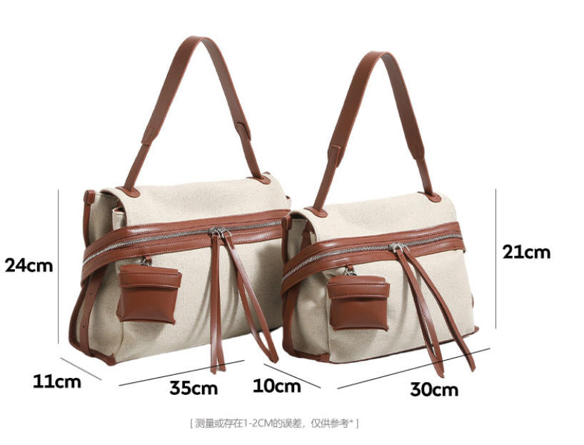 Canvas Leather Trim Large Tote Shoulder Bag