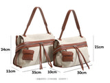 Canvas Leather Trim Large Tote Shoulder Bag