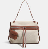 Canvas Leather Trim Large Tote Shoulder Bag