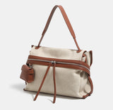 Canvas Leather Trim Large Tote Shoulder Bag