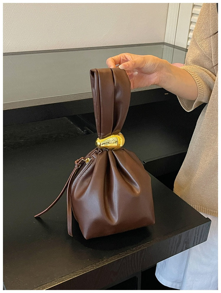 Leather Drawstring Bag with Gold Hardware