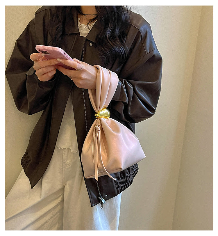 Leather Drawstring Bag with Gold Hardware