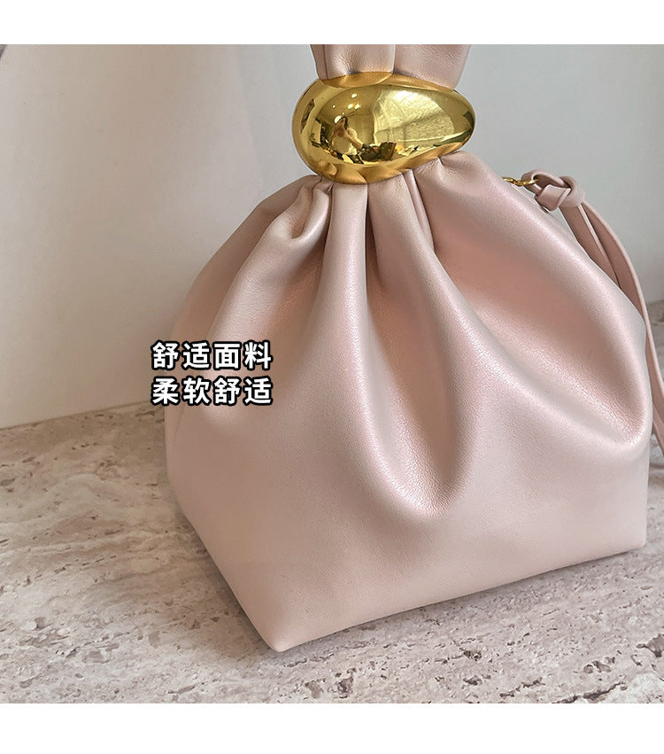 Leather Drawstring Bag with Gold Hardware