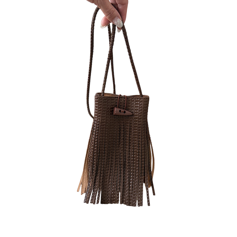 Women's Woven Fringe Bucket Bag