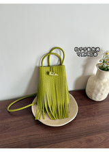 Women's Woven Fringe Bucket Bag