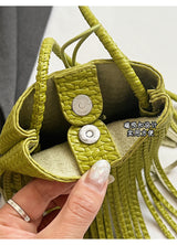 Women's Woven Fringe Bucket Bag