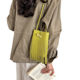 Women's Woven Fringe Bucket Bag