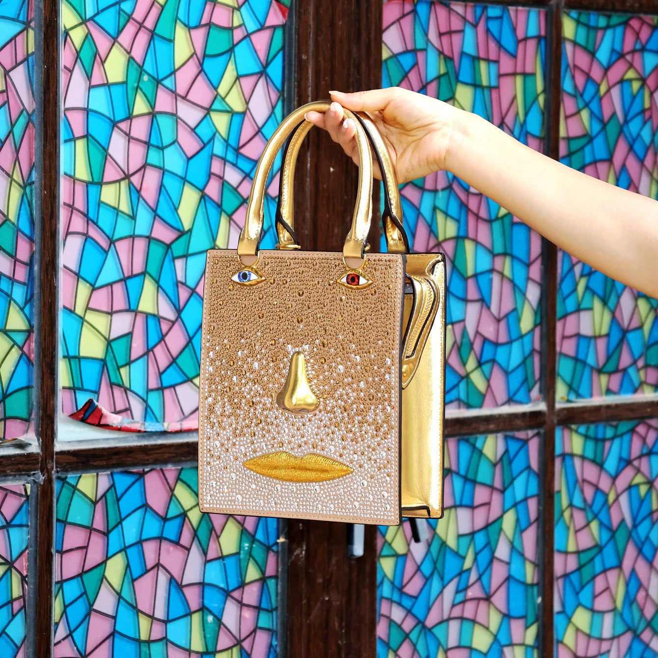 Rhinestone Face Tote Bag