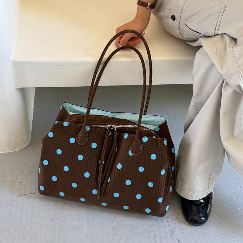 Polka Dot Woven Tote Bag