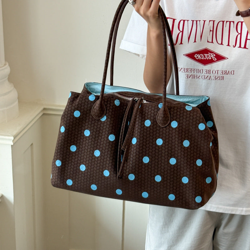 Polka Dot Woven Tote Bag