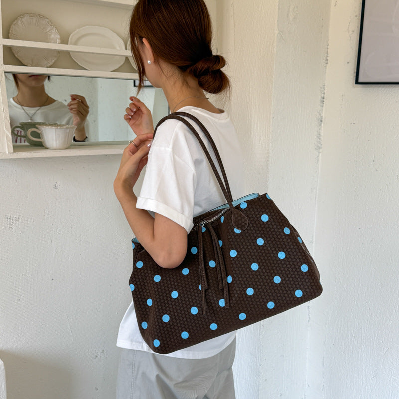 Polka Dot Woven Tote Bag