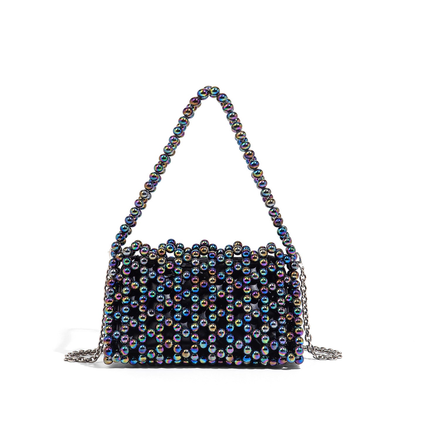 Women's Beaded Shoulder Bag with Chain Strap