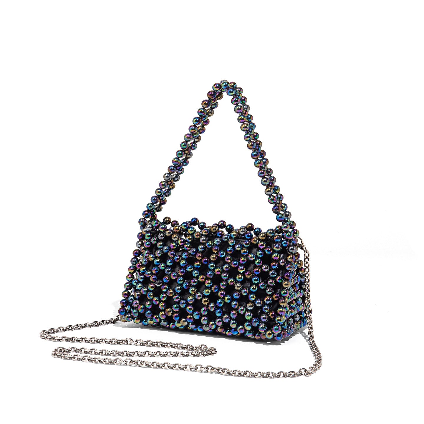 Women's Beaded Shoulder Bag with Chain Strap