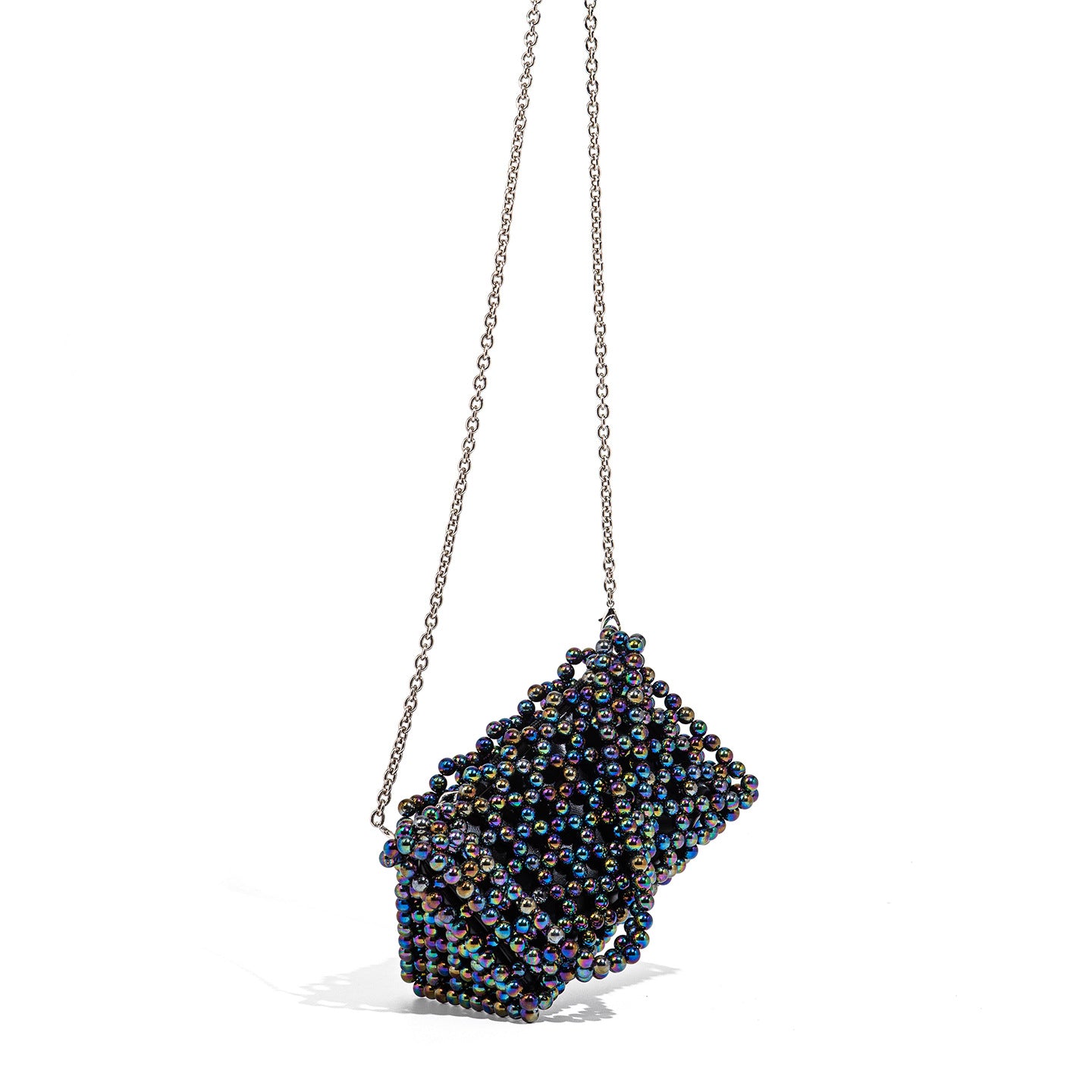 Women's Beaded Shoulder Bag with Chain Strap