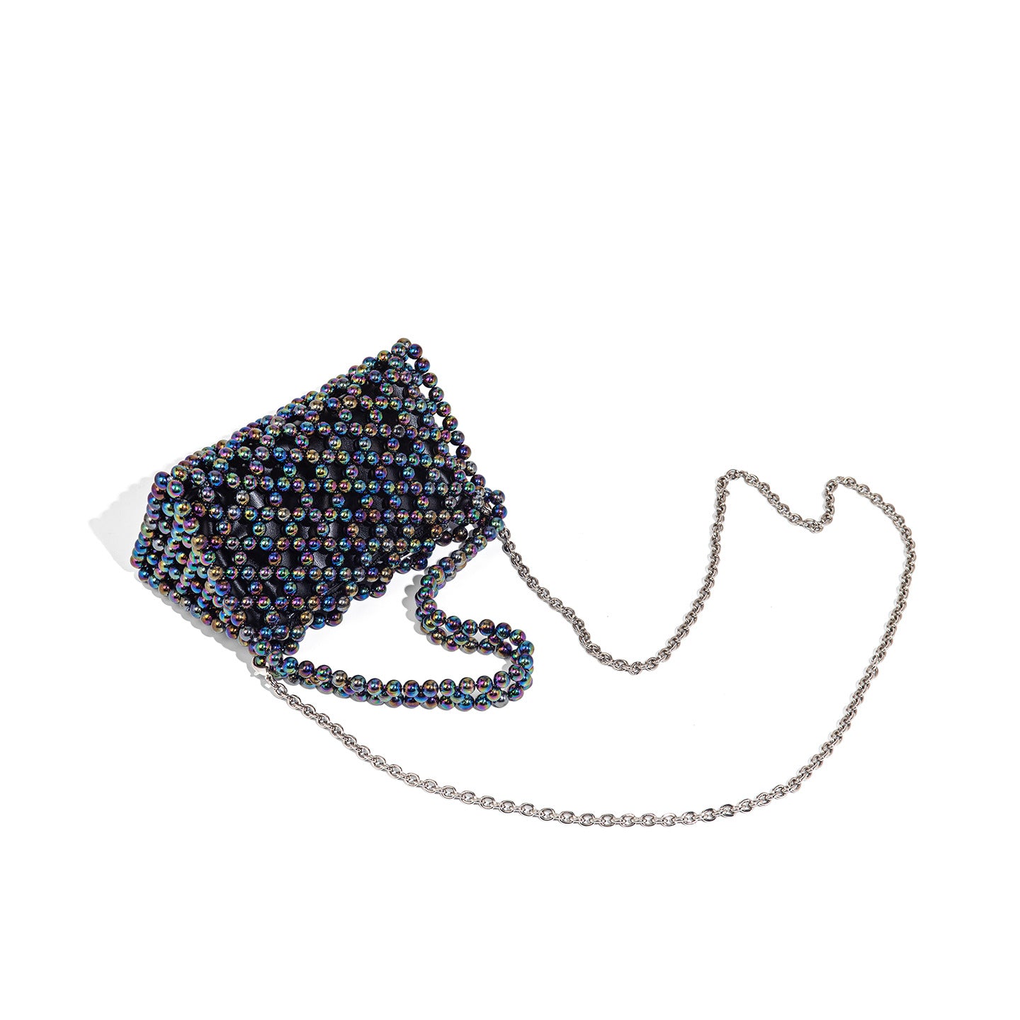 Women's Beaded Shoulder Bag with Chain Strap