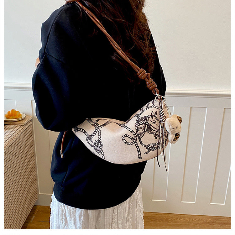 Printed Crescent Shoulder Bag