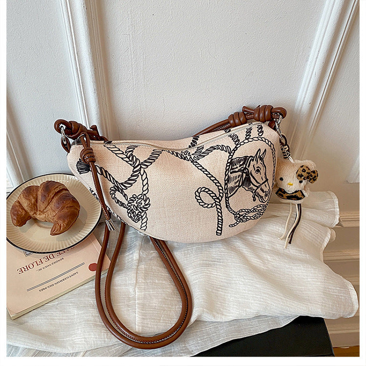 Printed Crescent Shoulder Bag