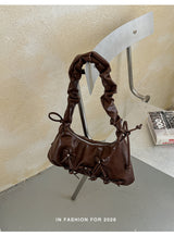 Women's Brown Ruched Shoulder Bag