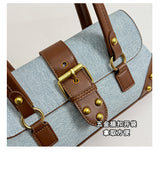 Women’s Denim Brown Buckle Shoulder Handbag