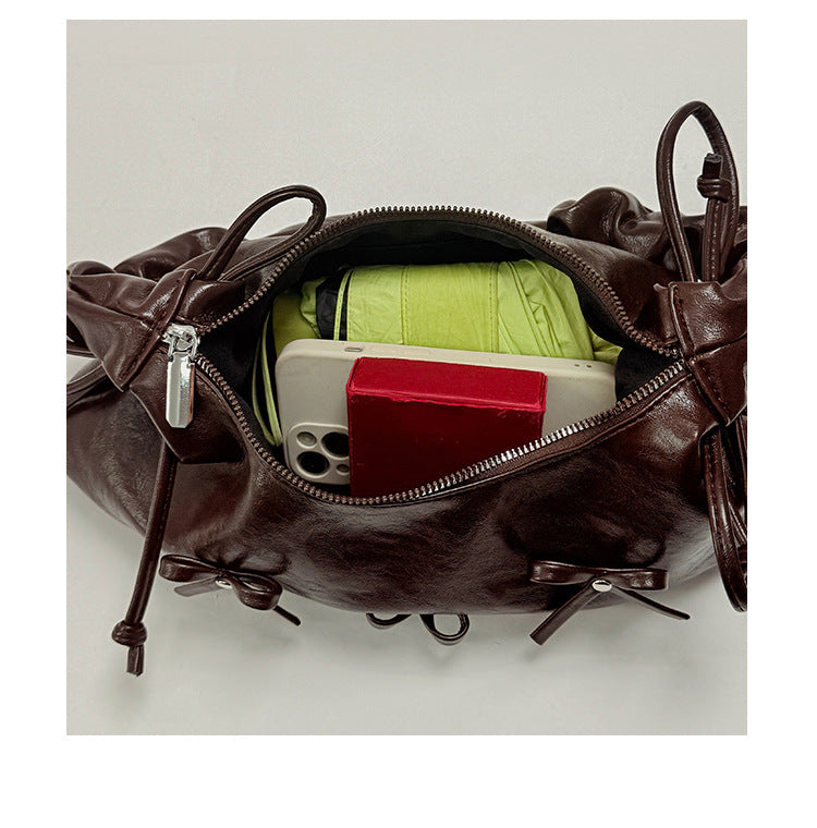 Women's Brown Ruched Shoulder Bag