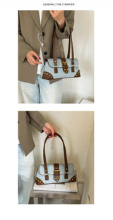 Women’s Denim Brown Buckle Shoulder Handbag