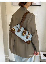 Women’s Denim Brown Buckle Shoulder Handbag