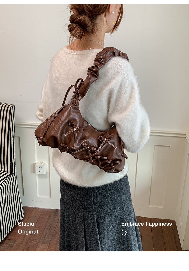 Women's Brown Ruched Shoulder Bag