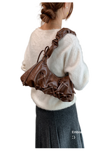 Women's Brown Ruched Shoulder Bag
