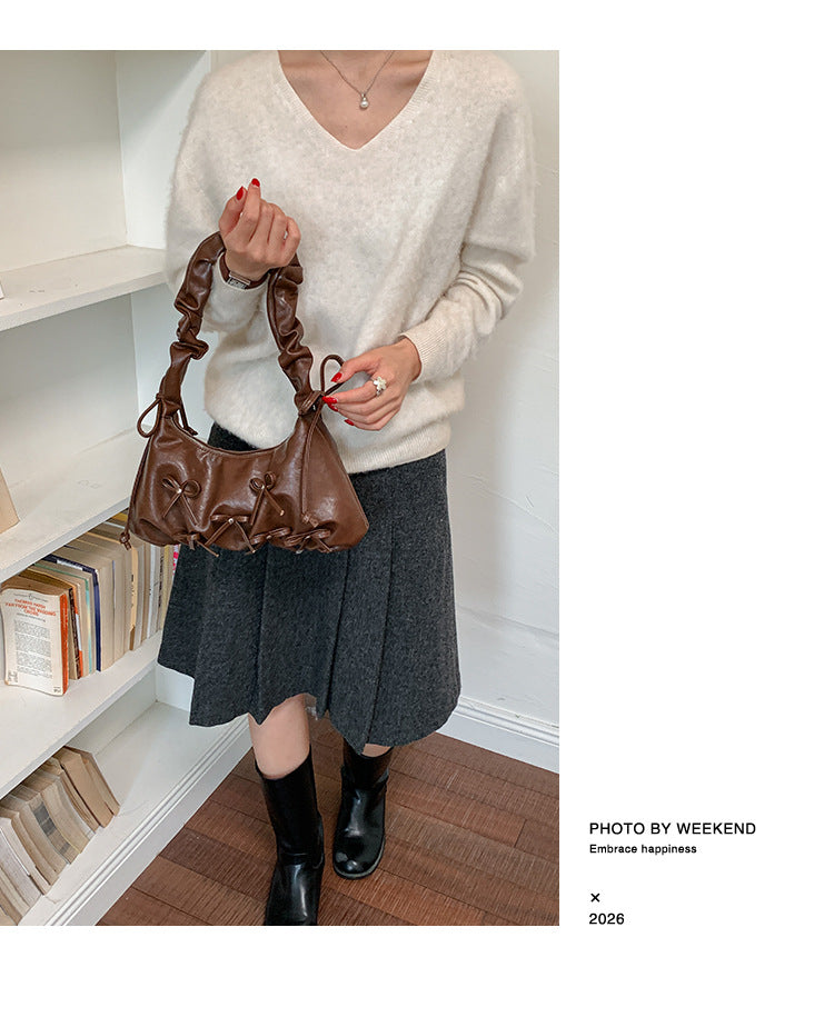 Women's Brown Ruched Shoulder Bag