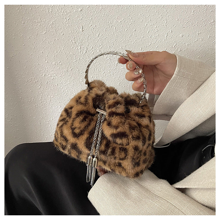 Women’s Leopard Print Faux Fur Handbag
