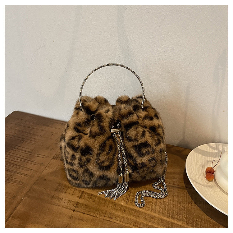 Women’s Leopard Print Faux Fur Handbag