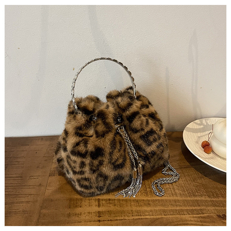 Women’s Leopard Print Faux Fur Handbag