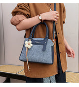 Blue Textured Top-Handle Bag