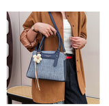 Blue Textured Top-Handle Bag