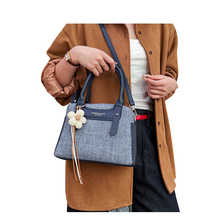 Blue Textured Top-Handle Bag