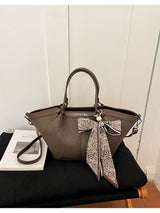 Women’s Structured Tote Handbag with Scarf Detail and Shoulder Strap
