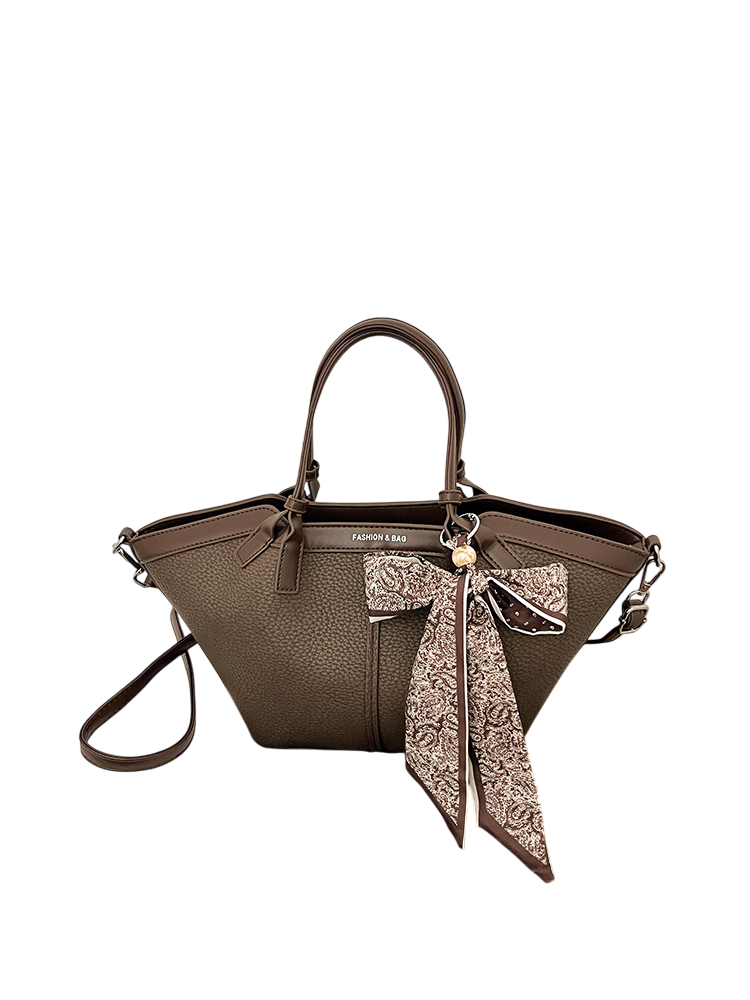 Women’s Structured Tote Handbag with Scarf Detail and Shoulder Strap