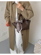 Women’s Structured Tote Handbag with Scarf Detail and Shoulder Strap