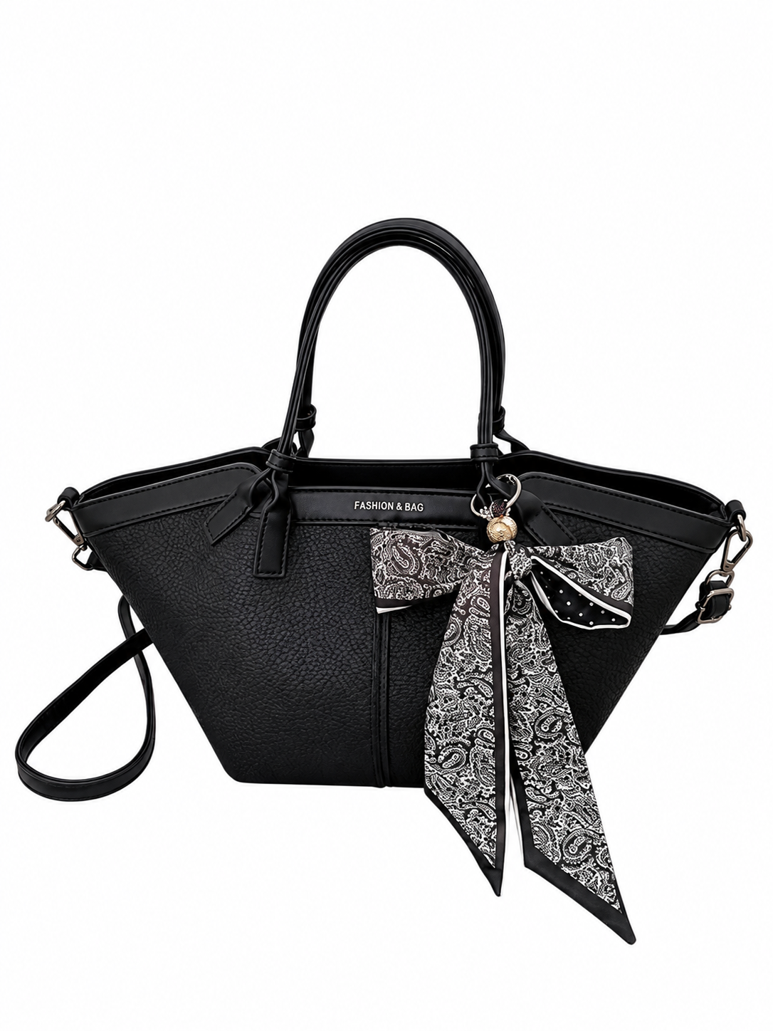 Women’s Structured Tote Handbag with Scarf Detail and Shoulder Strap