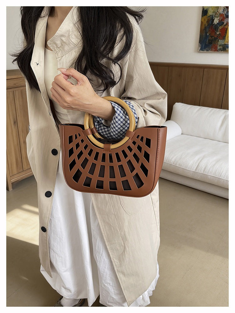 Women's Structured Cutout Tote Bag with Round Handles