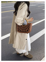 Women's Structured Cutout Tote Bag with Round Handles