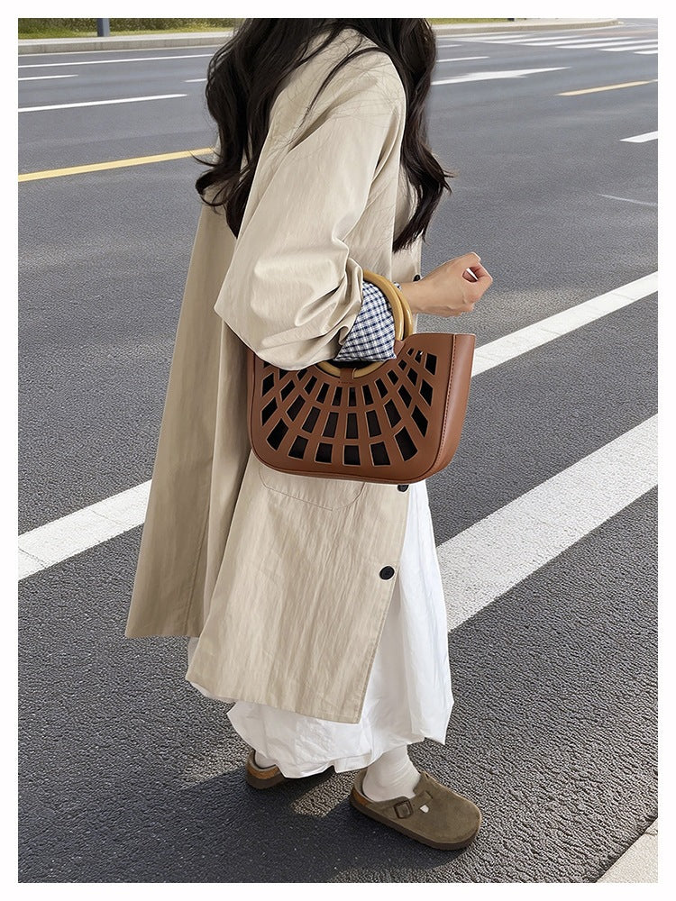 Women's Structured Cutout Tote Bag with Round Handles