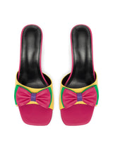 Colorblock Bow Block Heel Slide Sandals