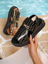 Crocodile Pattern Platform Sandals for Women Chic