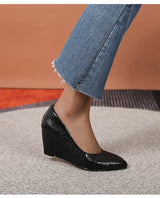 Snake Skin Pattern Black Wedge Sandal