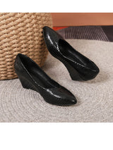 Snake Skin Pattern Black Wedge Sandal