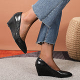 Snake Skin Pattern Black Wedge Sandal