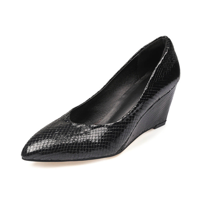 Snake Skin Pattern Black Wedge Sandal