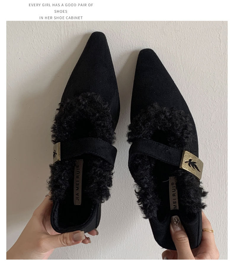 Faux Fur-Lined Pointed Toe Sandal