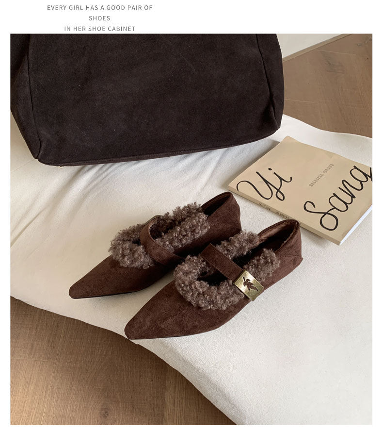 Faux Fur-Lined Pointed Toe Sandal